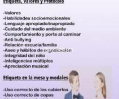 Curso Niños Niñas MODALES EN MESA ETIQUETA PROTOCOLO CONDUCTA