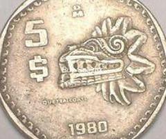 Moneda 5 Pesos Quetzalcoatl Mexico 1980 Usado (ver Fotos