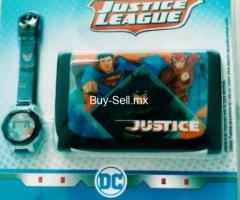 SET LIGA DE LA JUSTICIA CON CARTERA Y RELOJ DIGITAL NUEVO