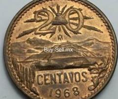 Moneda 20 Cts Mexico 1969 Piramide Usado